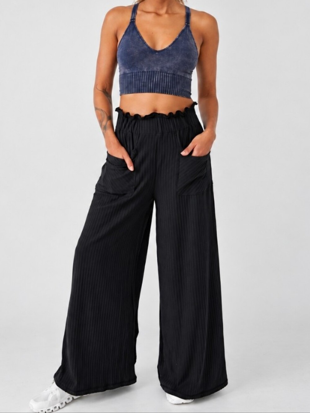 FP Movement by Free People Black Ribbed Wide-Leg Pants